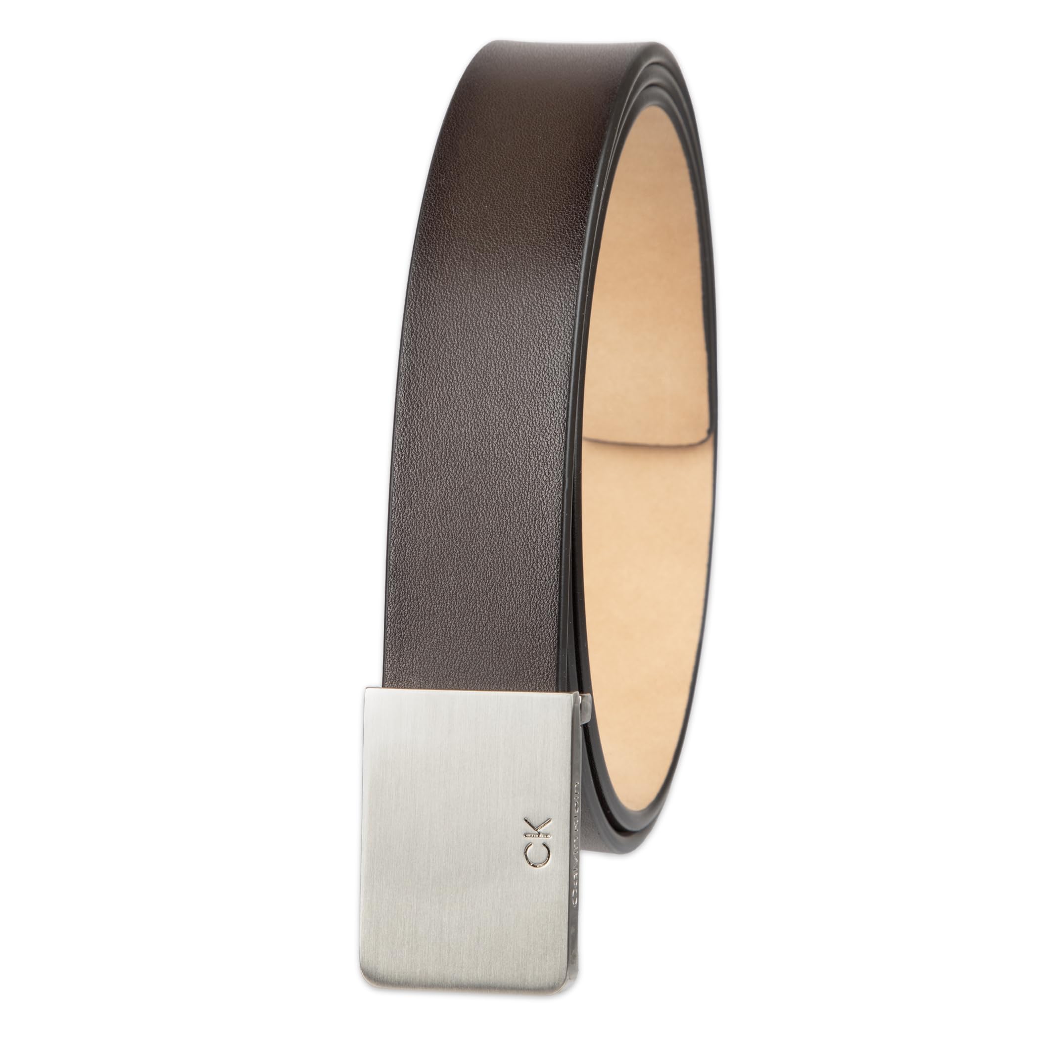 Calvin Klein Men's Channel Plaque Buckle Dress Belt, Dark Brown, Medium Image