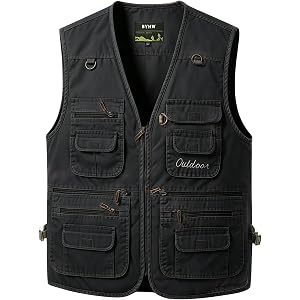 Deovige Men's Fishing Vest with Multi Pockets Outdoor Utility Work Safari Costume Travel Photo Cargo Vest Tactical Jacket