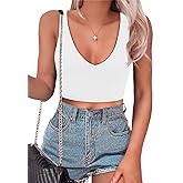 SAUNGKUAI Women's Crop Tops Deep V Neck Sleeveless Backless Double Lined Cropped Tank Top for Going Out