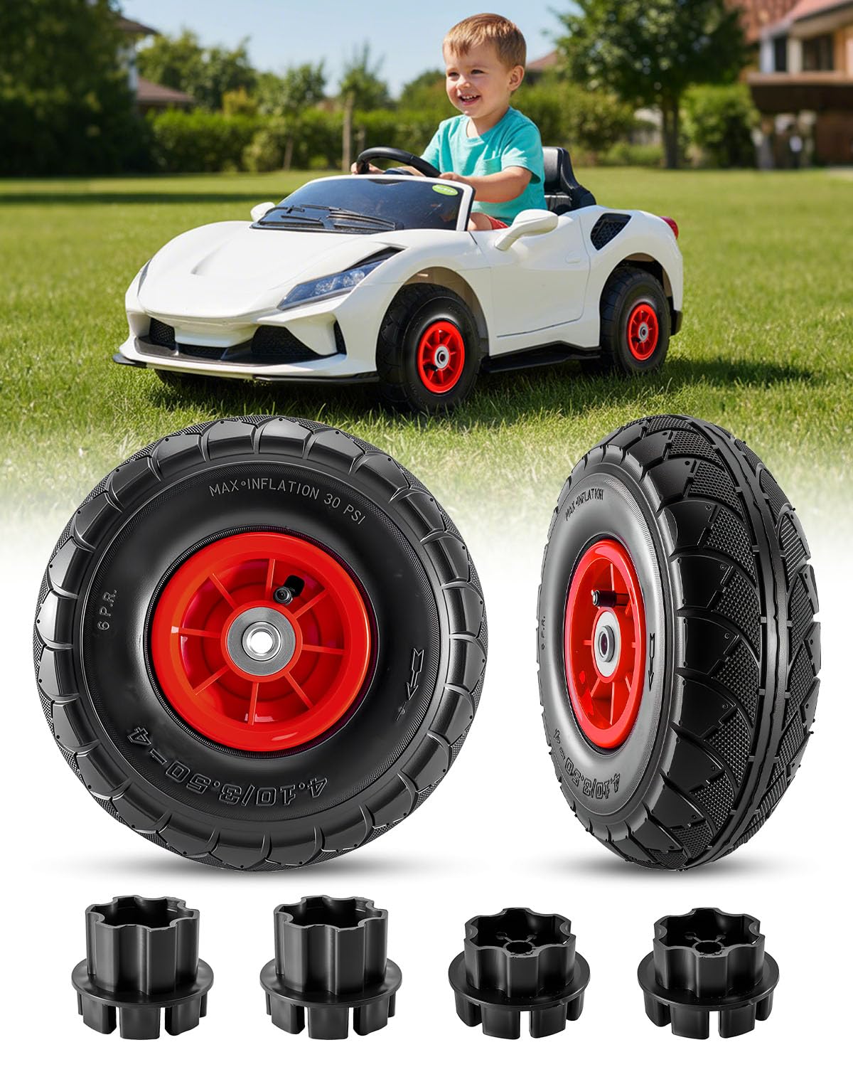 Photo 1 of 2-Pack 10"x3.5" Rubber Pneumatic Tire for Power Wheel Ride On Car, 10in Replacement Wheels with Bearings, Compatible with Electric Kids Vehicle, Alligator Ride On Car Wheel Upgrade