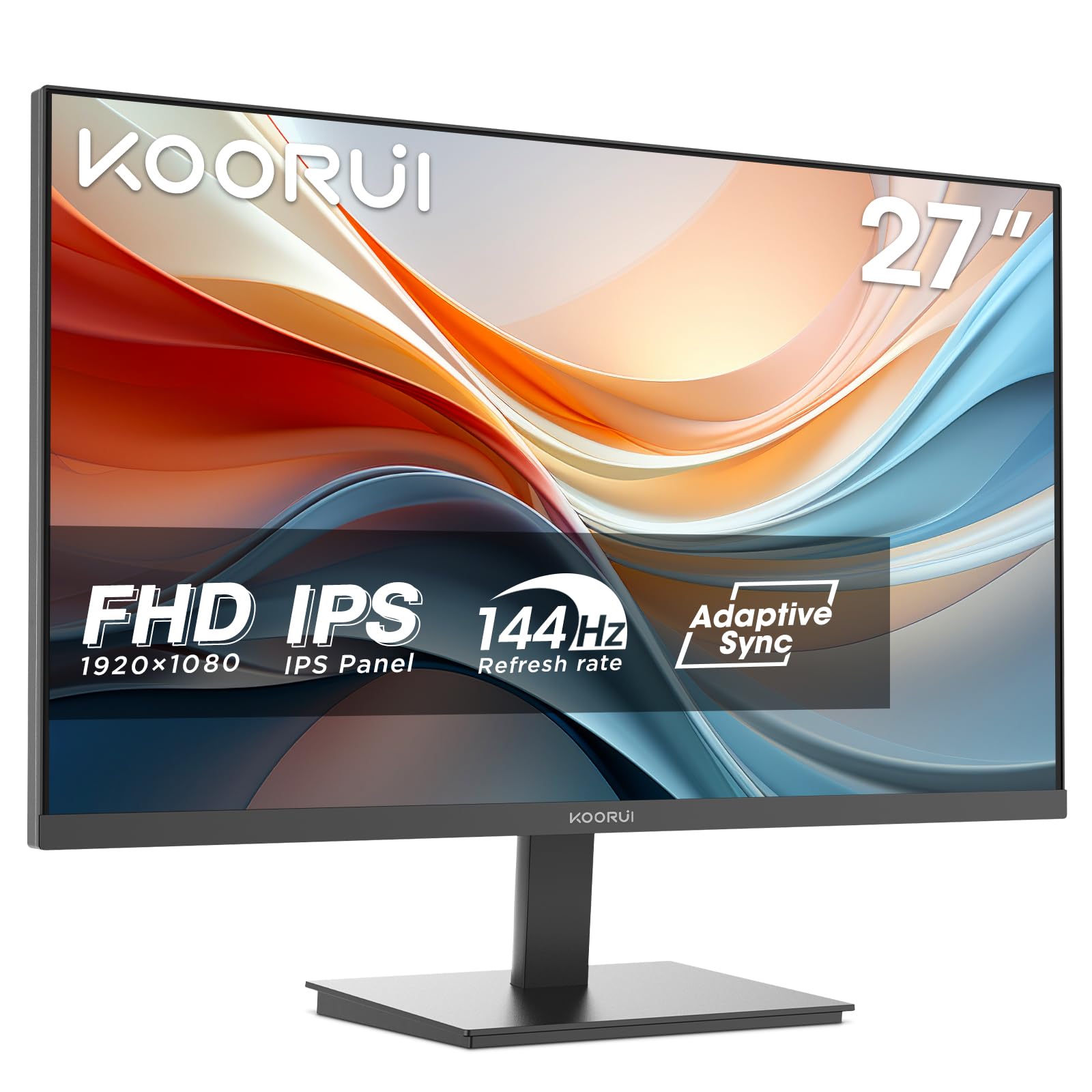 Koorui E2711K 27 Inch Fhd Monitor, Gaming 144Hz, Ips Computer Monitors, 1080P Pc Screen, Adaptive Sync, 5Ms, Vesa 100X100Mm, Eye Care, Hdmi, Vga