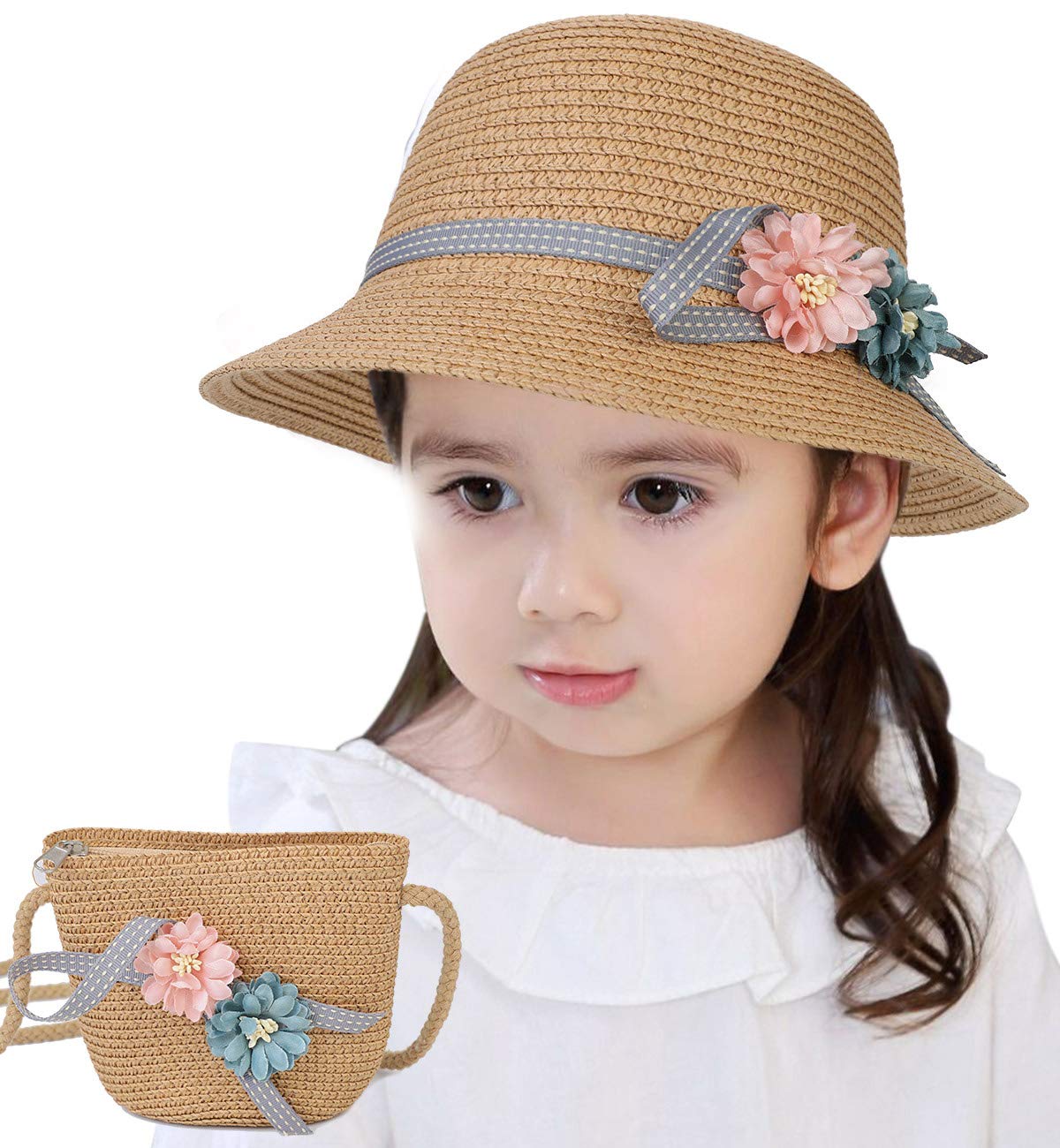 Lachi Straw Hats Beach hat Girls Kids Sun Hats Summer Beach Hats Straw Woven Pocket Suit Outdoor Activities