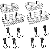 LYYUWE 12Pack Slatwall Organizer Kit with 4PCs Slatwall Baskets (10.5 to 13.5 inches), and 8PCs Slat Wall Hooks Heavy Duty, Slatwall Accessory for Garage, Retail Display and Home Storage