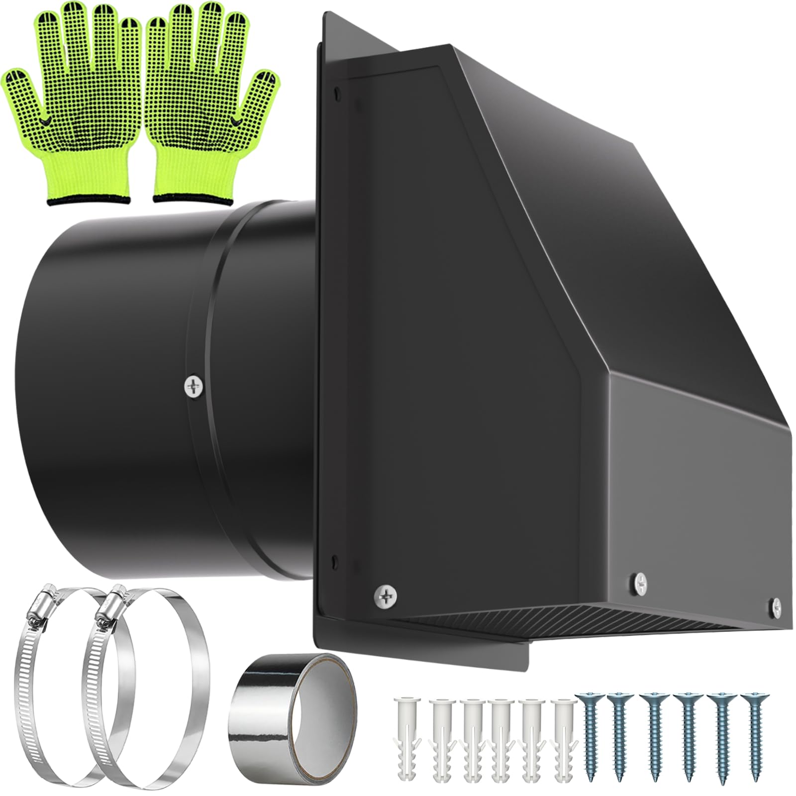 Photo 1 of 10 Inch Hooded Wall Vent with Screen and Damper, Outdoor Wall Exhaust Vent Cover Cap for Residential Housing Kitchen Rangeand Outside Air Exhaust, Galvanized Steel,Widely Applicable, Black