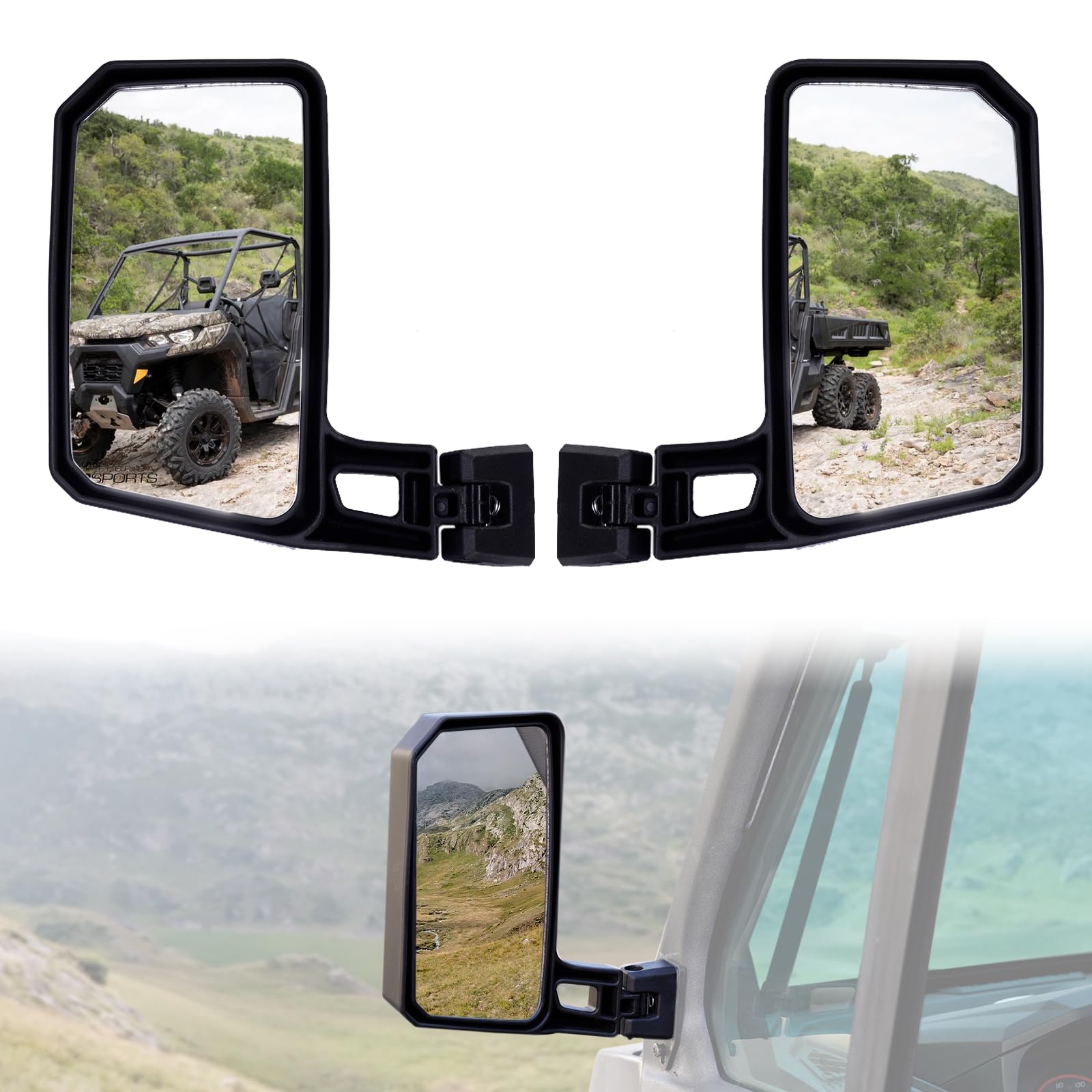 Photo 1 of A & UTV PRO Side Mirrors for 2016-2025 Can Am Defender Accessories Adjustable Folding Wider Convex Rear View Mirror Replace #715008100, 2PCS