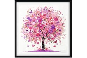 Zhenqing Tree of Life Cross Stitch Kit 11.8x11.8 Inch 11CT | Pre-Printed Embroidery Design with DMC Threads | Nature-Inspired DIY Home Decor Gift for Adults-Happiness Tree - Romance(66879)