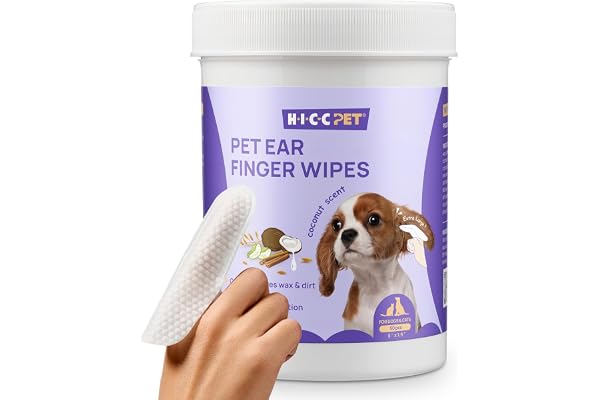 HICC PET Ear Cleaner Finger Wipes for Dogs & Cats, Coconut Scent, 50 Count | Removes Ear Dander, Dirt & Debris for Fresher Ears, Gentle Extra-Large Finger Wipes for Daily Ear Cleaning