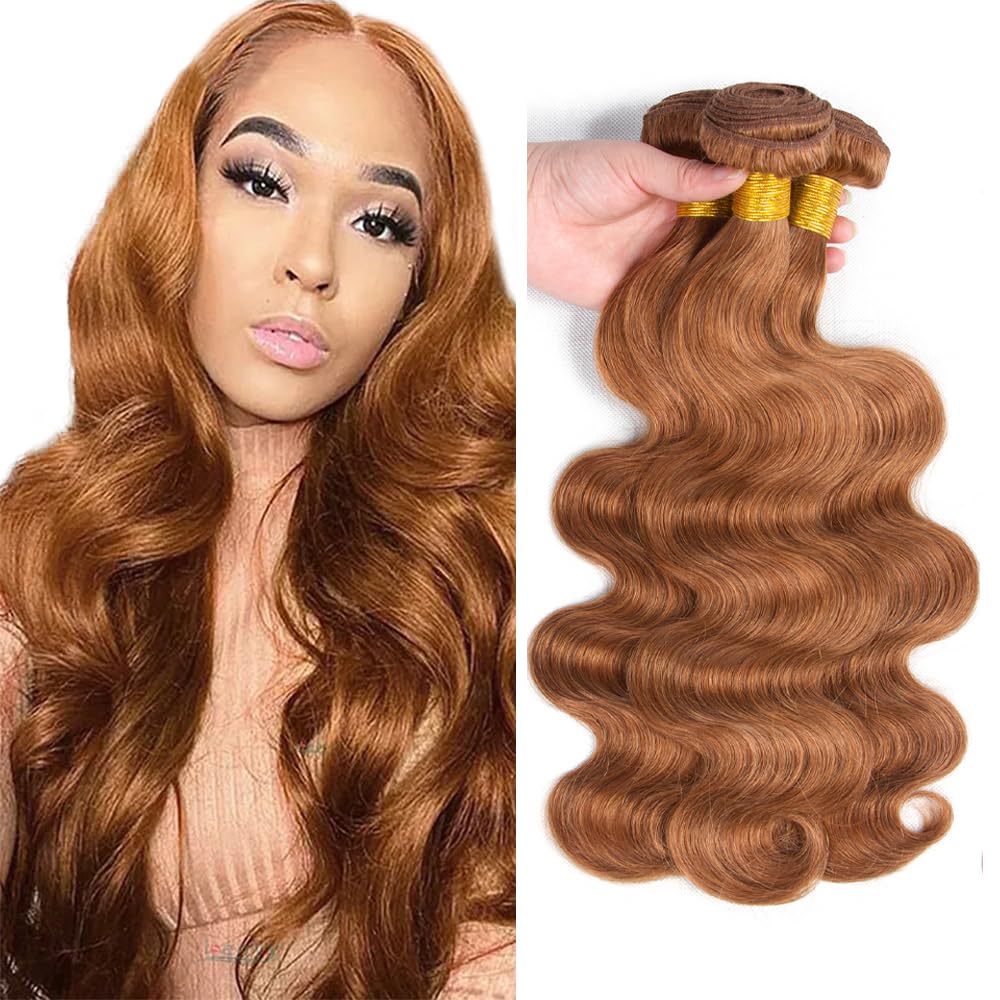Photo 1 of #30 Brown Bundles Human Hair Body Wave Bundles 28 30 32 Inch 3 Bundle Unprocessed Brazilian Virgin Hair Light Brown Body Wave Human Hair Extensions 50 Gram Per Bundle