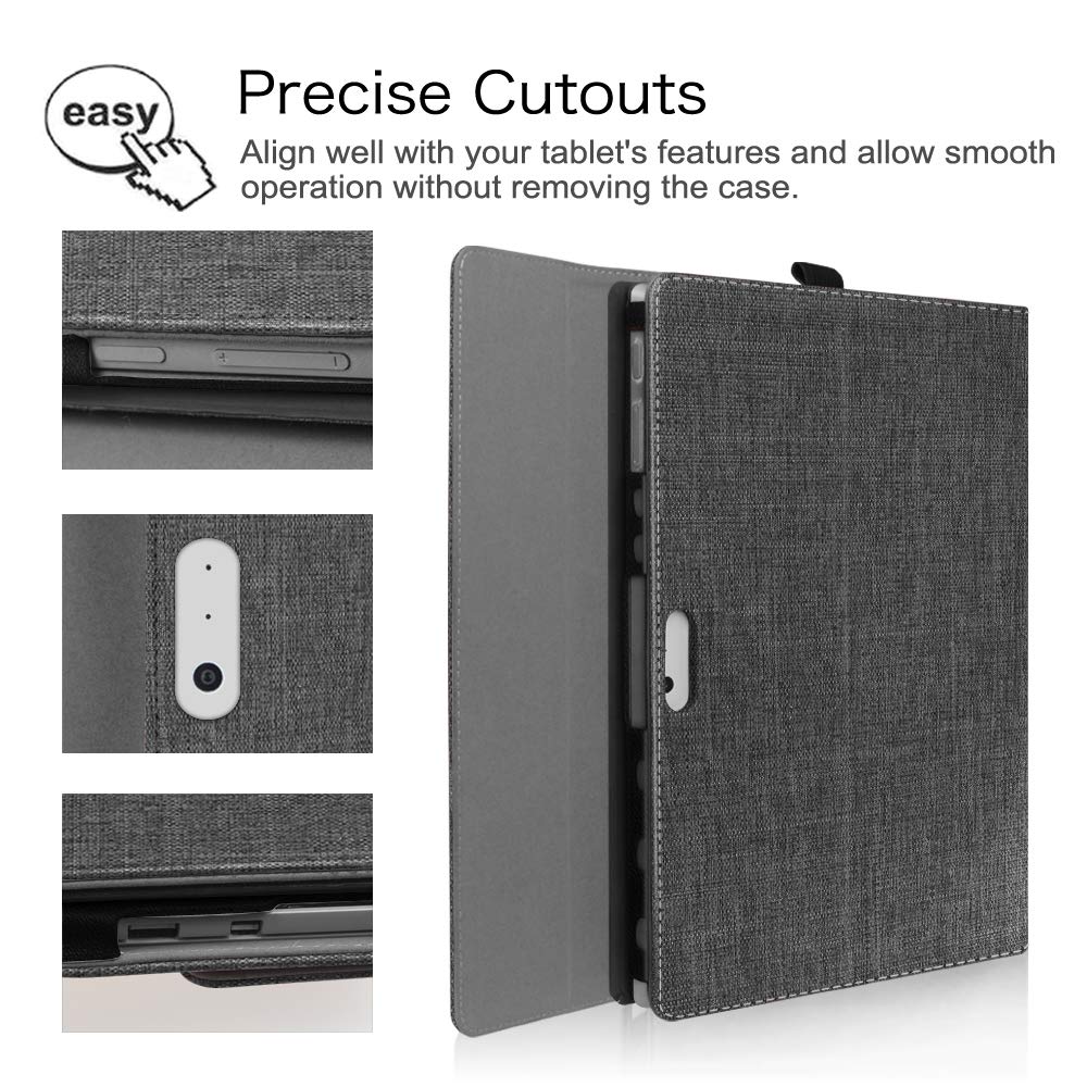 Funda Spigen Stand Folio Para Surface Pro 7 Plus / Pro 7 / Pro 6 (2021/2019/2018) | Negro, Con Tapa Plegable Como Soporte, Cierre Magnético Y Correa Para Mano, Diseño Tipo Cartera