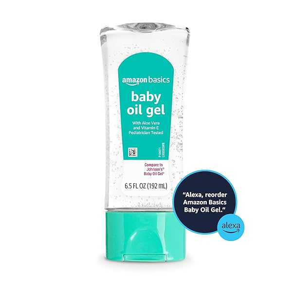 AMAZON BASICS BABY OIL GEL WITH ALOE VERA & VITAMIN E, MOISTURIZING, FAST ABSORBING, NO-MESS, DERMATOLOGIST TESTED, 6.5 FL OZ, PACK OF 1 (PREVIOUSLY SOLIMO)