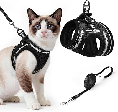 rabbitgoo Cat Harness and Leash Set Escape-Proof Extra Small Black Large