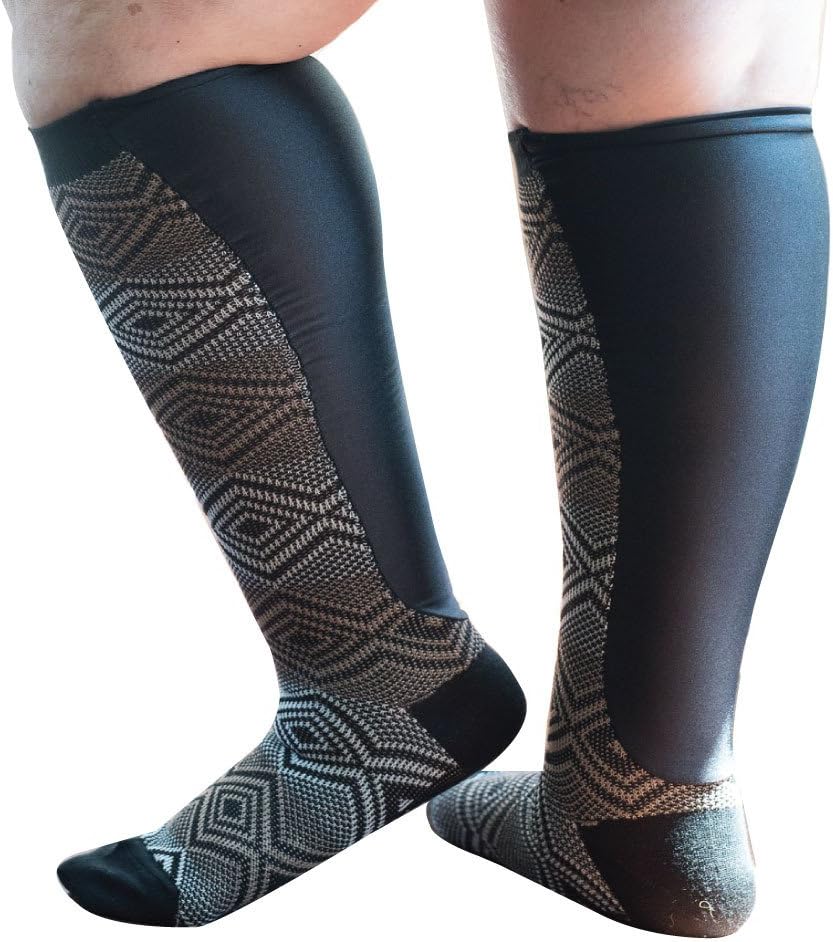 Xpandasox Women's Plus Size/Wide Calf Geometric/Solid Knee High Socks