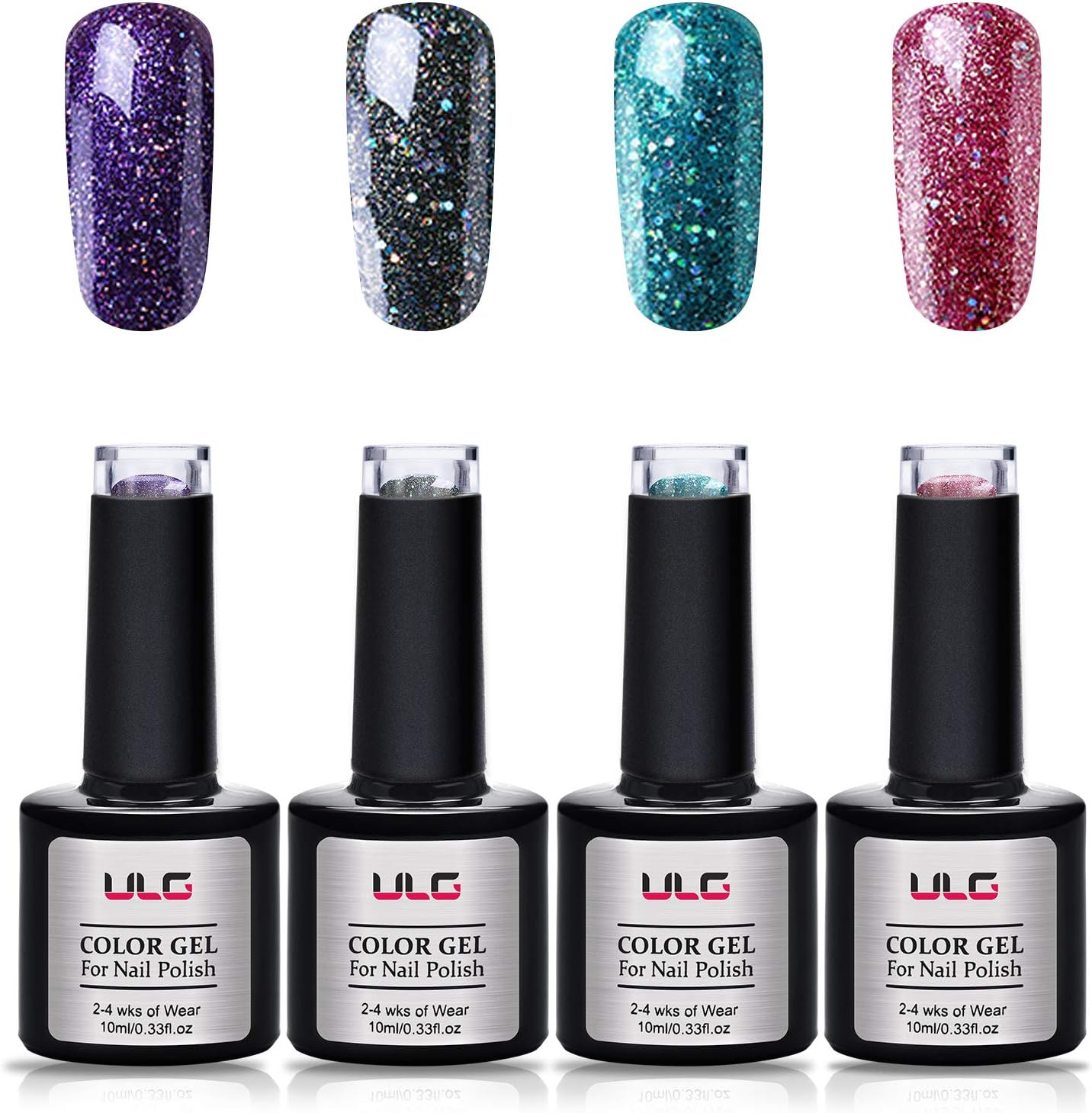 Gel Nail Polish Autumn Fall Winter Set-ULG 4 Glitter Color Long Wear UV LED Soak Off Gel Polish Set Manicure Kit for Spring 10ml 0.33oz