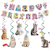 Cat Theme Birthday Party Decorations, Cat Happy Birthday Banner and Hanging Swirls, Pre-Strung Kitten Party Decor for Kids Teens Adults Cat Lovers Pet Adoption Party Supplies