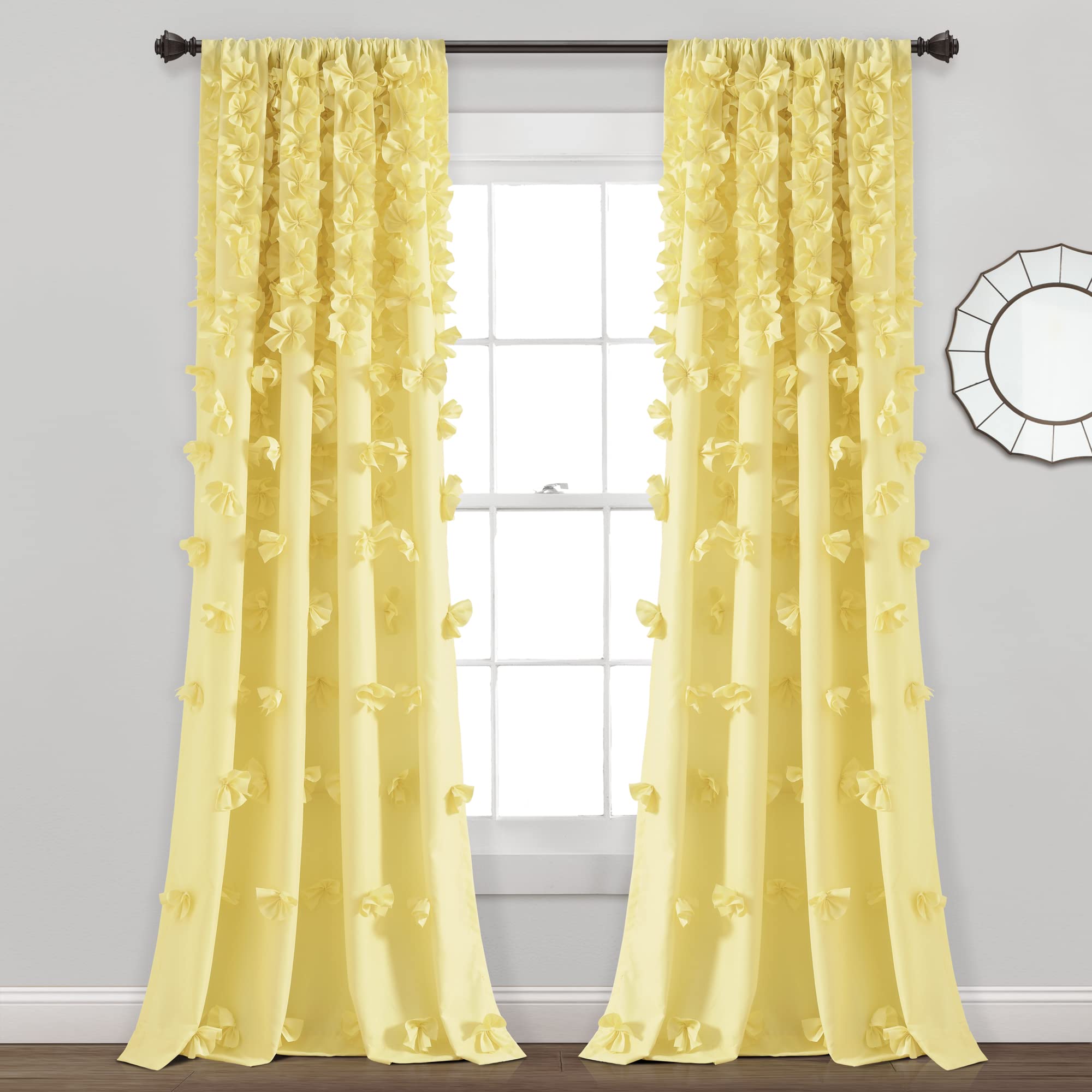 Lush Decor Riley Window Curtain Panel - Charming Handmade Bow Details - Elegant Light Filtering Single Curtain for Living Room, Dining Room, or Bedroom - 54" W x 84" L, Yellow — image 1