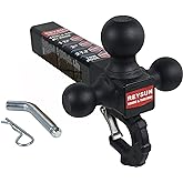 REYSUN Patented Forged Trailer Hitch Tri-Ball Hitch with Hook: 3 Sizes in 1 Tow Ball Hitch, Fits 2-inch Hitch Receiver, Secure Locking Mechanism, Matt Black