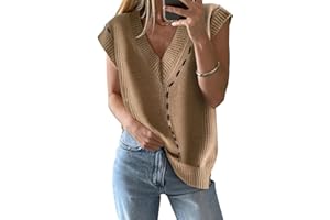 MFAVIP Women’s Sweater Vests, V Neck Sleeveless Ribbed Knit Vest Tops, Oversized Vests Pullover