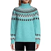 Scapodo Women's Geometric Print Turtleneck Sweater Winter Warm Long Sleeve Casual Top for Vacation and Daily Wear