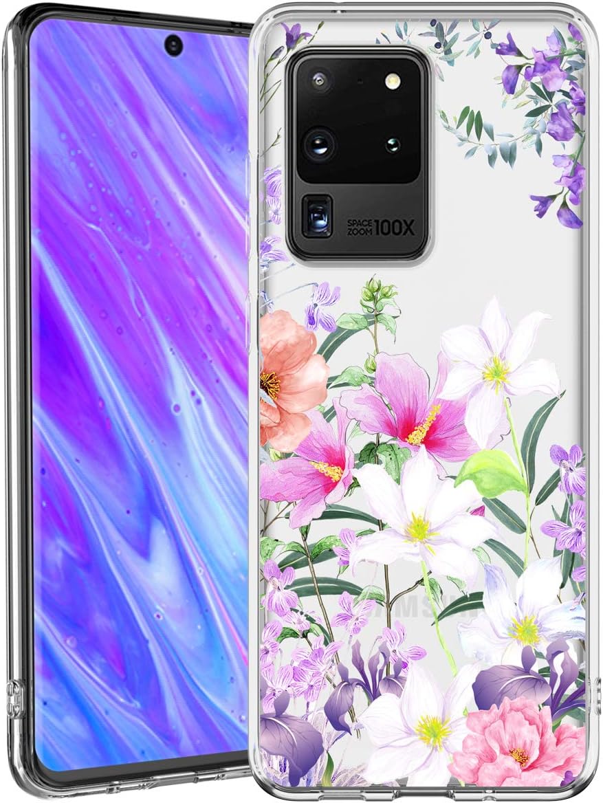 Galaxy S20 Ultra Case,IN4U Scratch Proof Hard Back Floral Design with Gold Foil Anti-Shock Soft TPU Bumper Slim Fit Cover for Samsung Galaxy S20 Ultra (Flower)