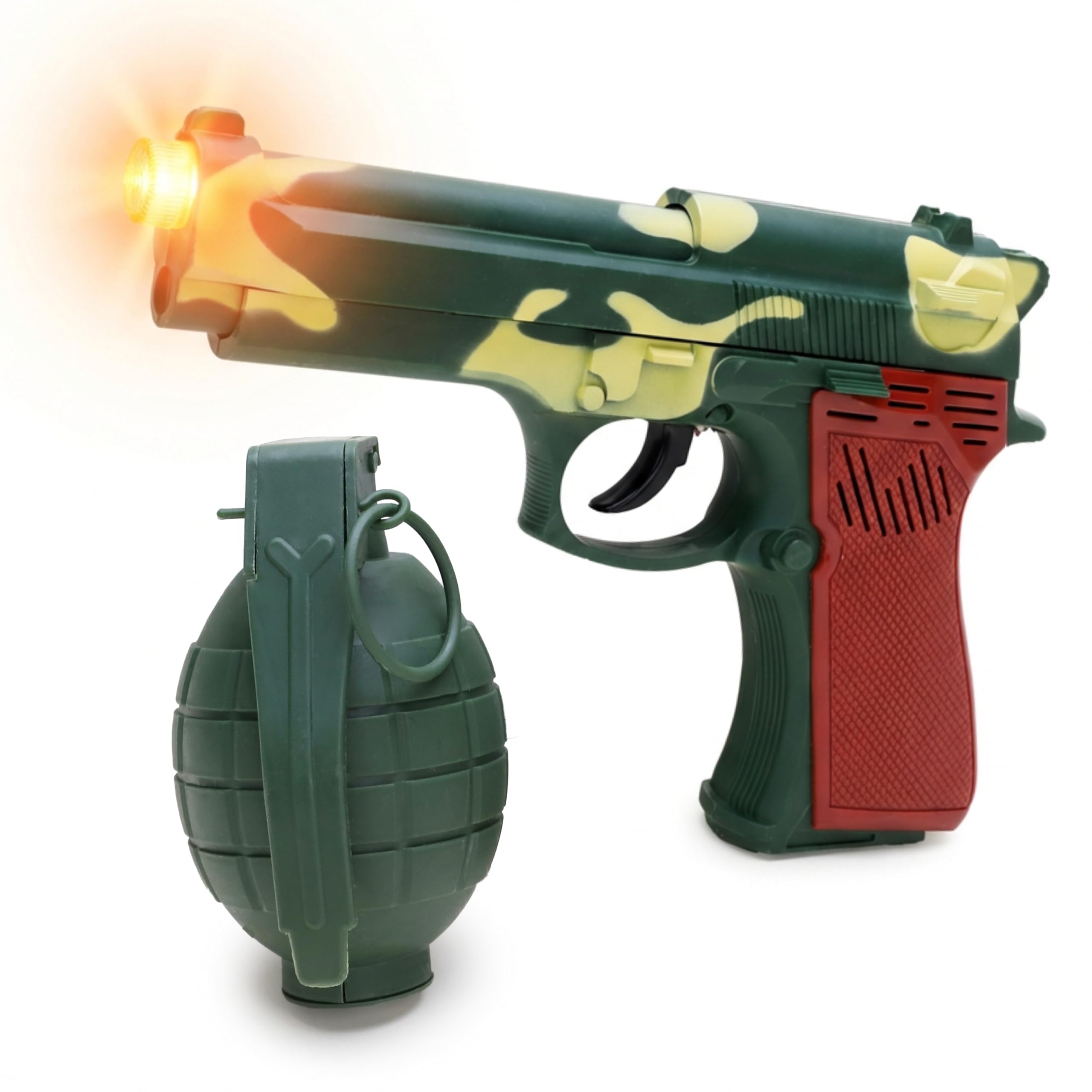 Toyland® Army Style Weapon Set For Kids - Toy Pistol & Hand Grenade Set For Kids with Light & Sound - Military Role Play & Fancy Dress Accessory