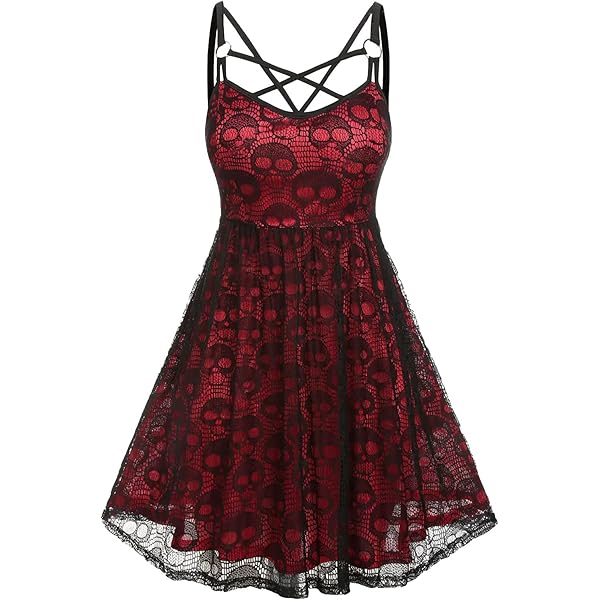 Amazon.com: Womens Vintage Gothic Dress Medieval Sleeveless Skull Print  Lace Corset Dress Halloween Mesh Party Cocktail Dresses : Clothing, Shoes &  Jewelry