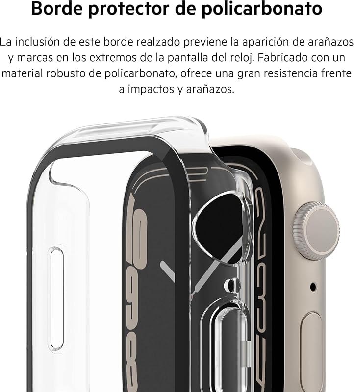 Capa ScreenForce para Apple Watch 40mm, 41mm, Series 8, SE, 7, 6, 5 e 4 com borda elevada e protetor de ecrã TemperedGlass integrado, resistente a riscos e fácil de instalação - Transparente