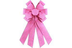 chmacura Rose Pink Burlap Wreath Bow 20 x 11 Inches Easter Bows Pink Mesh Ribbon Bow Carnival Farmhouse Bow Tree Ornament for Home Front Door Decorations