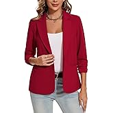MINTLIMIT Blazers for Women Ruched 3/4 Sleeve Notch Lapel Button Front Blazer Casual Work Office Suit Jacket with Pocket