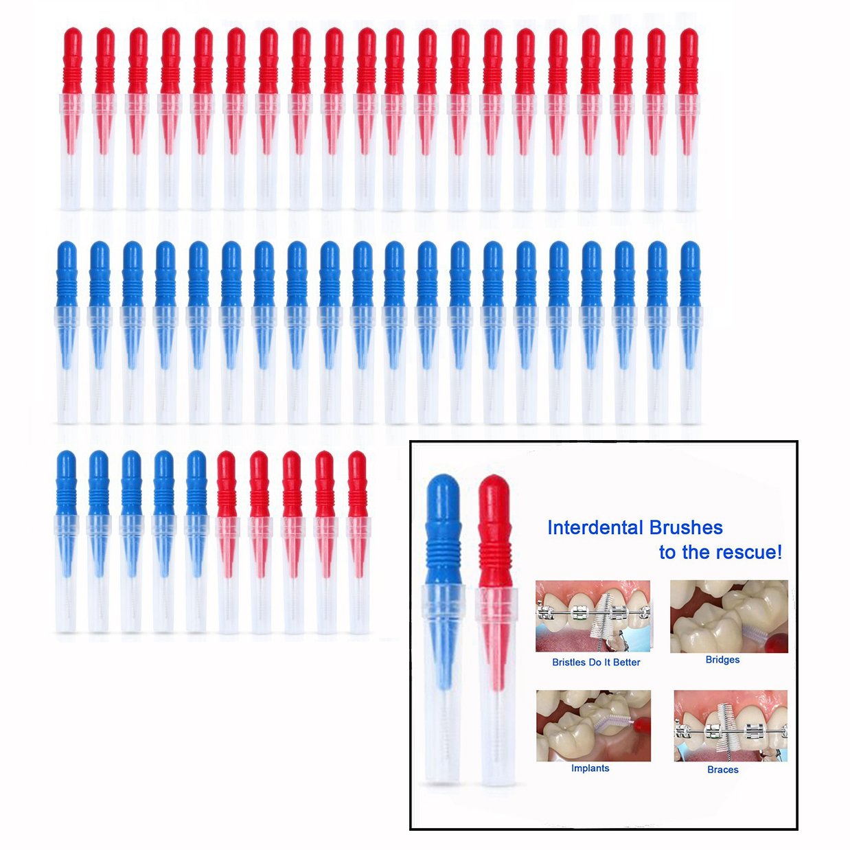 OFKPO 50 PCS Soft Interdental Brush Oral Dental Hygiene Brush with Cleaning Cover - Tooth Cleaning Tool