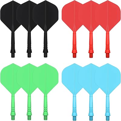 CyeeLife One Piece Dart Shafts and Flights 12pcs Black/Red/Blue/Green 2BA