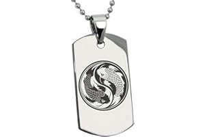 Tioneer Stainless Steel Koi Fish Yin Yang Symbol Dog Tag Pendant Necklace