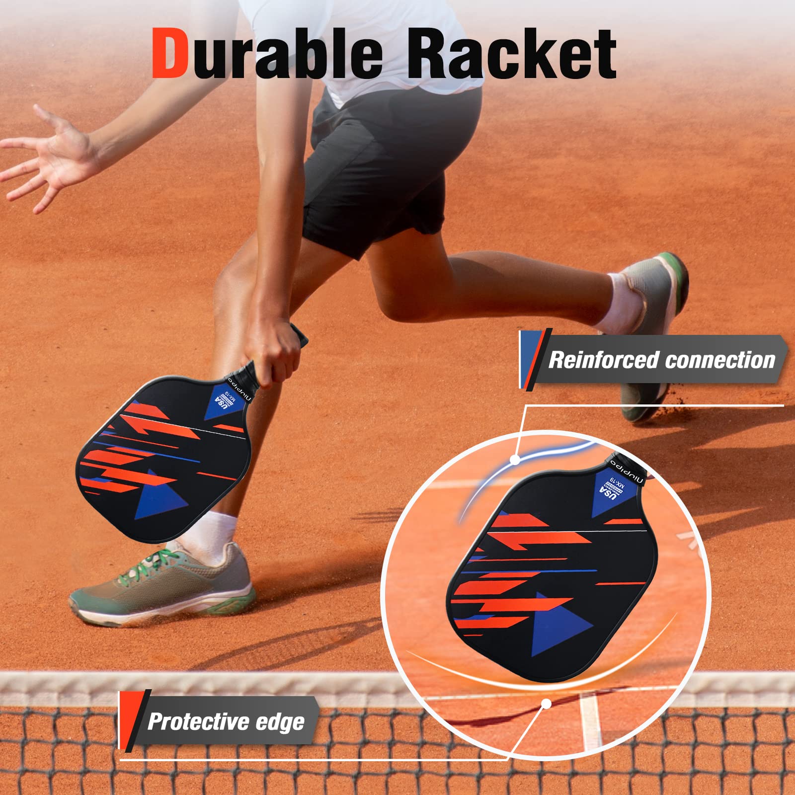 niupipo Pickleball Paddles Set of 2/4, USAPA Approved Lightweight Pickleball Rackets, Durable Fiberglass Surface with Polypropylene Honeycomb Core, Cushion Grip and Carry Bag