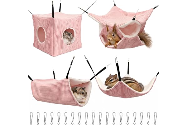 4 Pack Hamster Hammock House Set, Ferret Cage Accessories Washable Rat Hanging Bed, Soft Guinea Pig Hideout Tunnel Nest for C