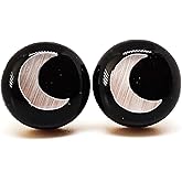 Stud Earrings, Zodiac Black and Metallic Silver Moon, 10 mm, Round Studs for Women Men Girls, Handmade, Stainless Steel Posts for Sensitive Ears Dot Stud Earrings