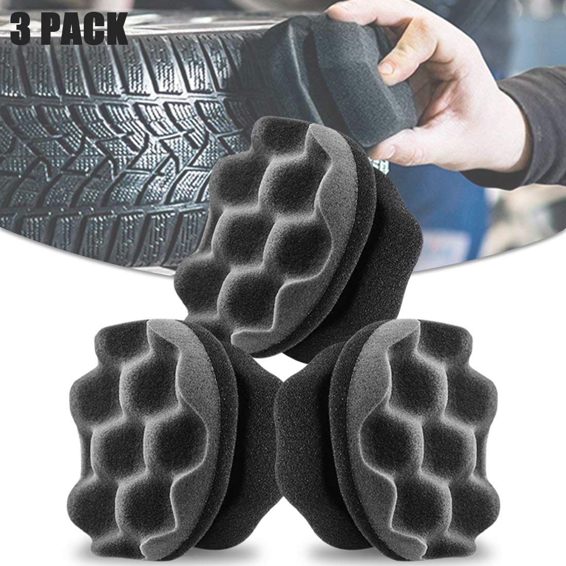 Bigbigjk 3 Pack Tire Shine Applicator Ergonomic Design Chemical Guys Tire Brush Tire Dressing Applicator Pad Durable, Keeps Tires Shine, Reusable and Washable, Perfect for Tire Detailin