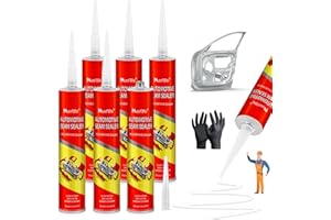 MUZEFANSI Polyurethane Seam Sealer,Paintable Quick-Set Automotive Seam Sealer,Professional Auto Body for Metal and Painted Surfaces of Cars, Trucks, Includes Gloves & Tip - White（6 Pack）