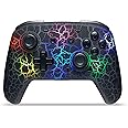 Switch Controller, Wireless Switch Pro Controller for Switch/Switch Lite/Switch OLED, 8 Colors Adjustable LED Wireless Remote Gamepad with Unique Crack/Turbo/Motion Control (Black)