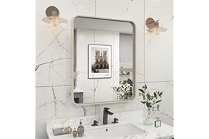 VANLIO 16x20 Silver Bathroom Mirror, Brushed Metal Framed Bathroom Vanity Mirror, Round Corner Rectangular Silver Wall Mirror, Anti-Rust, Shatterproof(Horizontally/Vertically)