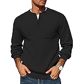 COOFANDY Men's Henley Knit Sweater Long Sleeve Soft Pullover Shirt with Chest Pocket