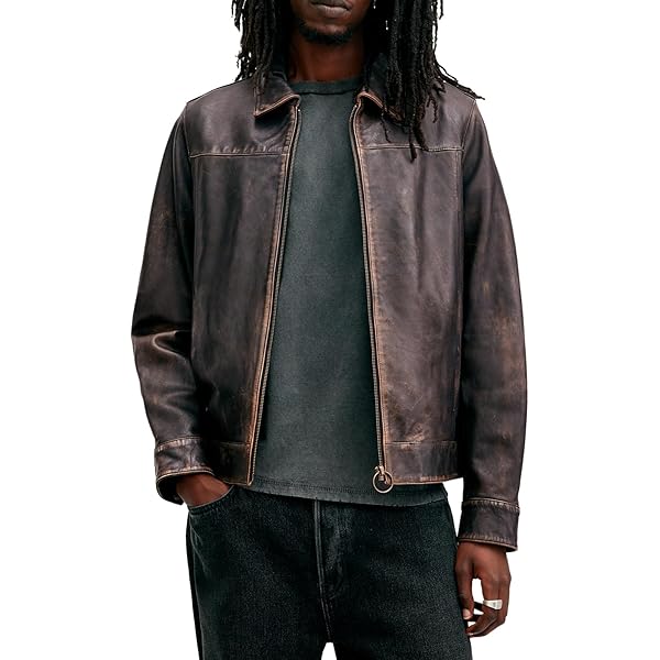 AllSaints Men's Erol Leather Jacket, Black at Amazon Men's