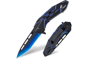 FUNBRO Cool Pocket Knife for Men, Camping Knife with 3.4” Stainless Steel Blade, EDC Folding Knives with Clip for Outdoor Hiking, Gifts for Dad Him Husband (Blue)