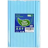 Lives on Green 7.75'' x 0.24'' Disposable Solid Blue Unwrapped Paper Straws for Drinking 100 Counts - for Cocktail, Beverage, Cake Pops