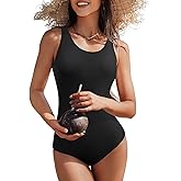 American Trends One Piece Swimsuit Women Modest Bathing Suit Long Torso Full Coverage Swimwear Teen Girls Criss Cross Back