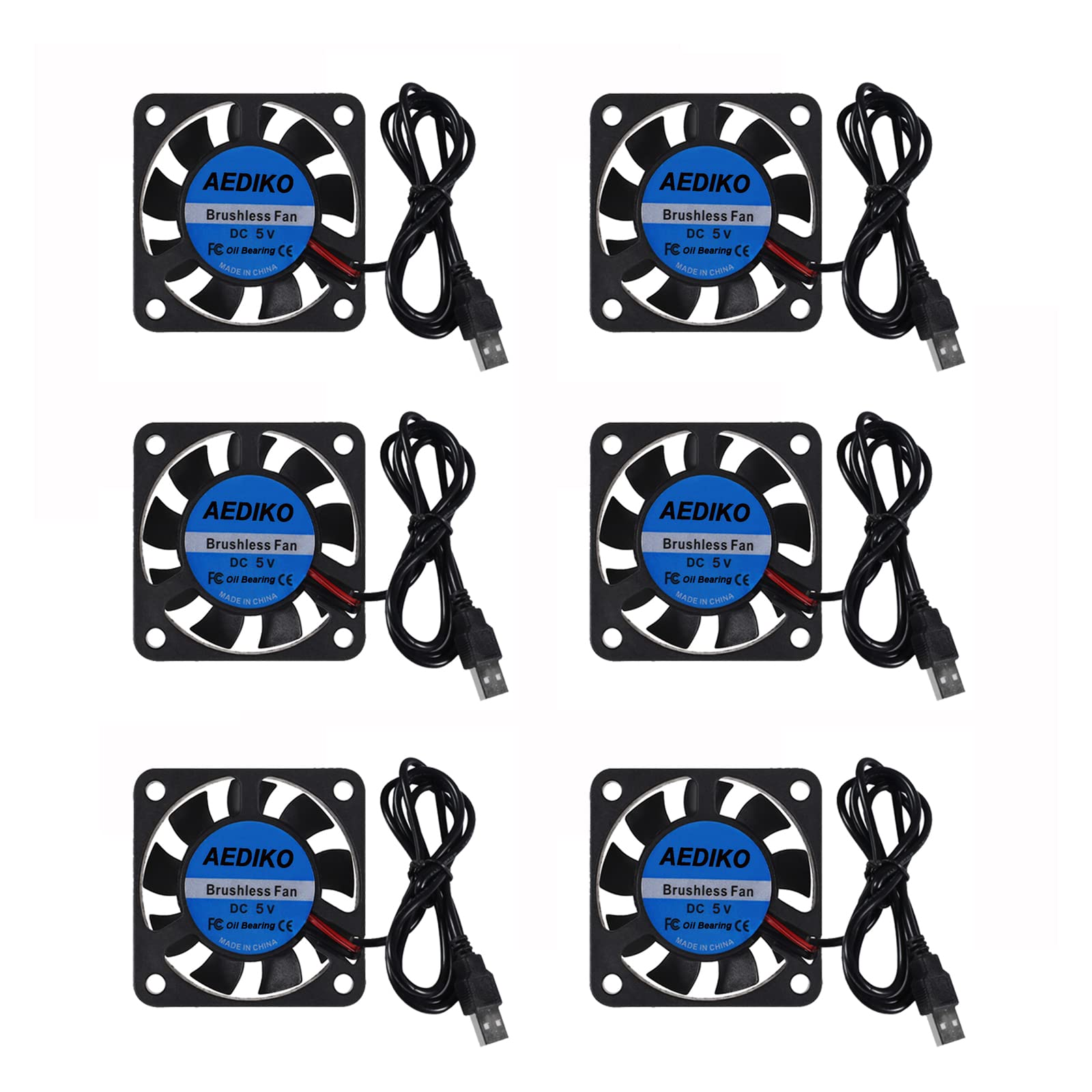AEDIKO 6pcs 4010 Fan DC 5V 3D Printer Cooling Fan Mini Brushless Fan 40x40x10mm with USB Terminal for 3D Printer, DVR and Other Small Appliances Series Repair