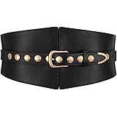 JKEEMI Wide Waist Belt Women Elastic Chunky Stretchy Elegance Belt with Gold Rivets Buckle for Daily Costume