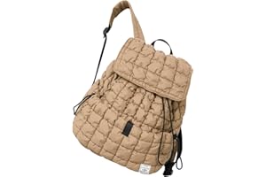 CONTAIL 18L 14 Inch Quilted Puffer Backpack,Top Flap Drawstring Backpack,Khakie