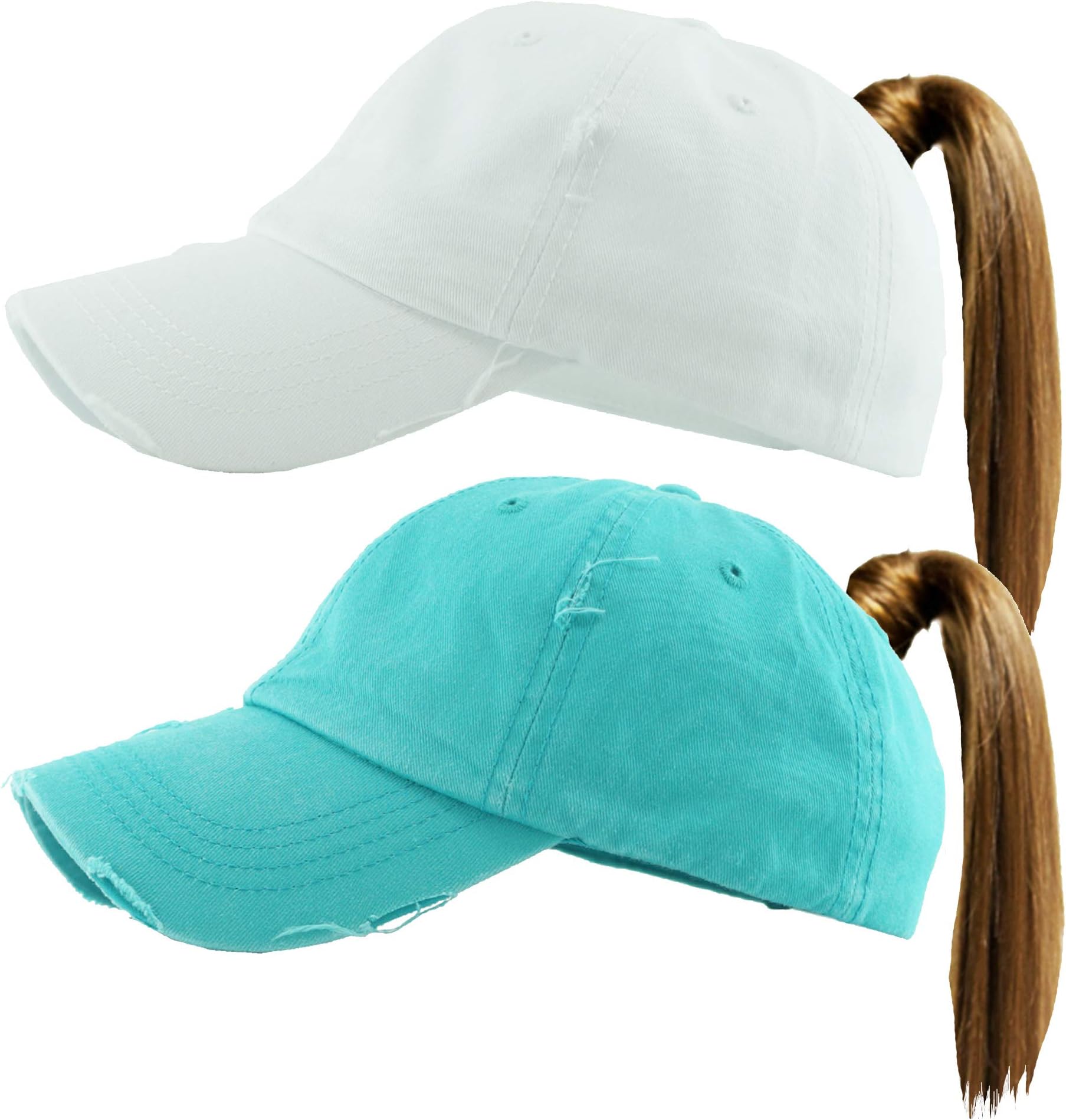 Funky Junque Womens Distressed Baseball Cap Trucker Dad Hat Ponytail Messy Bun Ponycap