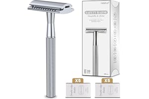 ENNVA Double Edge Safety Razor, Single Blade Razor with 10 Blades, One Blade Razor for Women, Razors for Men One Blade, Reusable Razor Women, Metal Safety Razor Kit, Free of Plastic - Silver