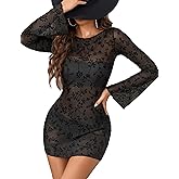 Avidlove Women's Mesh Dress Backless Bell Sleeve Party Clubwear Mini Bodycon Dresses