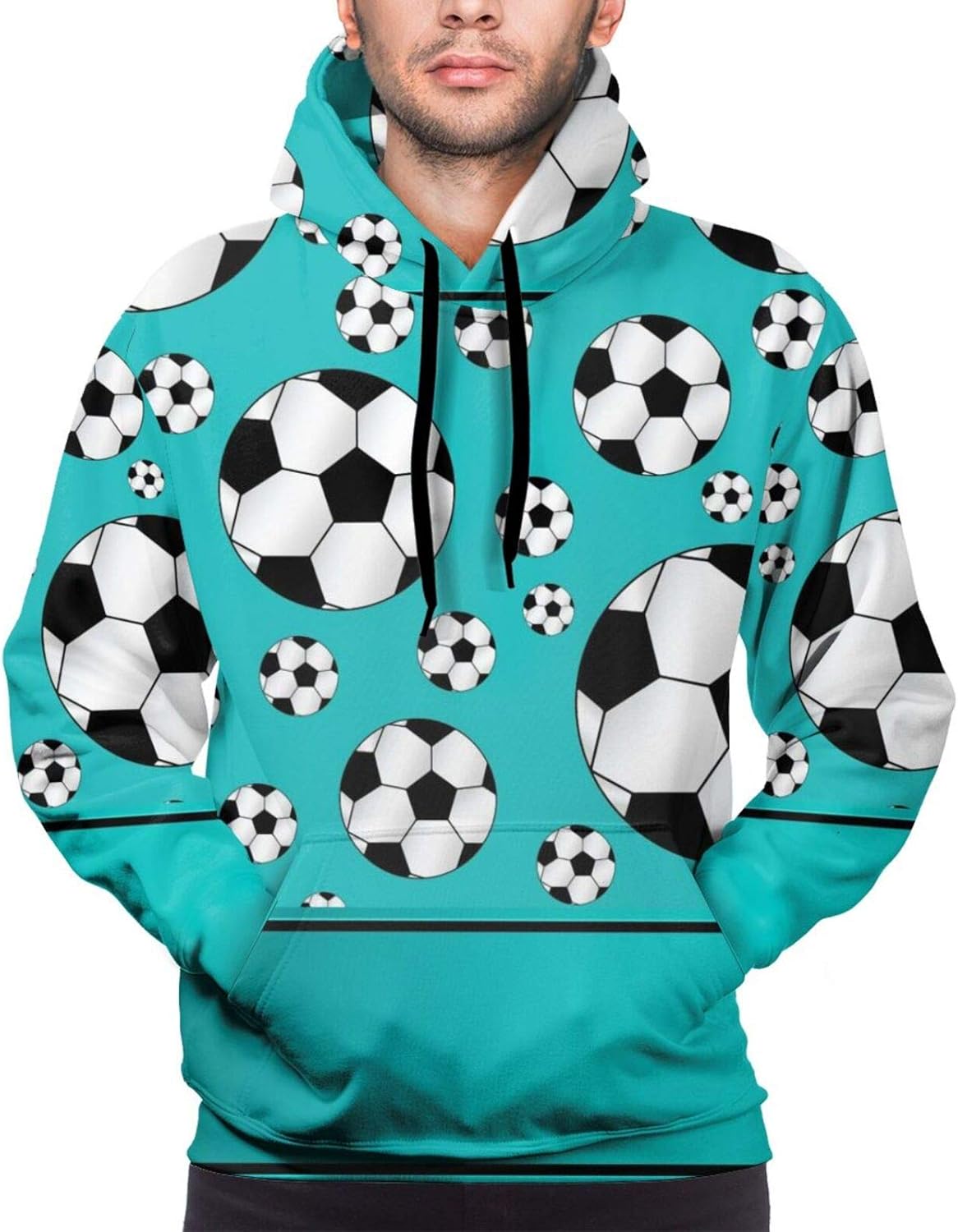 Turquoise Soccer Men's Long Sleeve Hoodies Casual Hooded